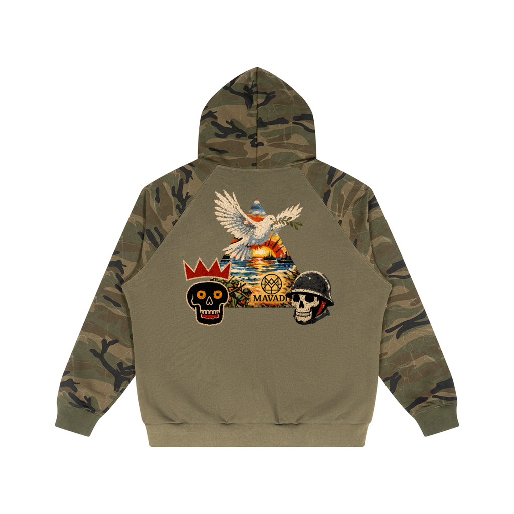 Unisex Camo-Splice Raglan Zip Hoodie