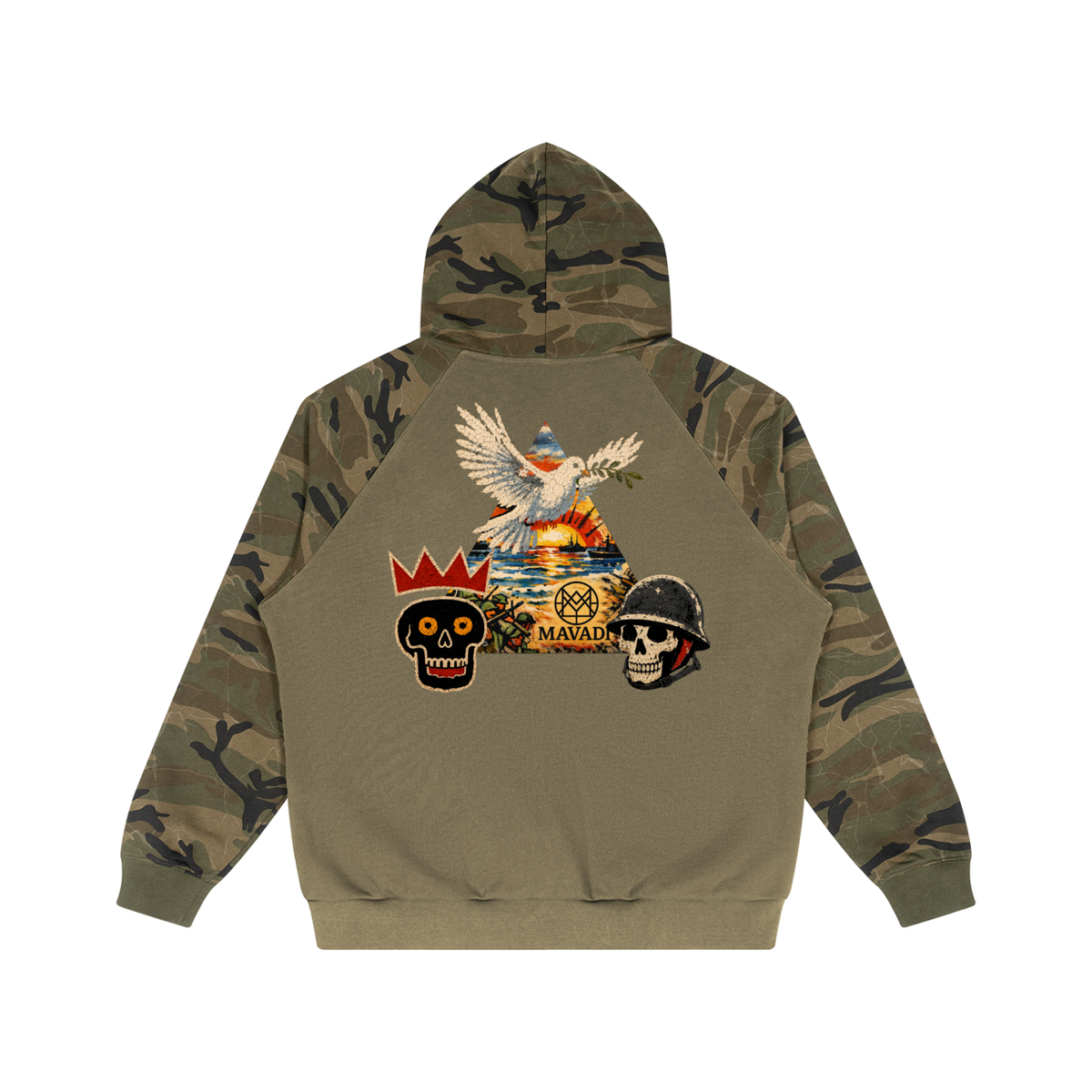 Unisex Camo-Splice Raglan Zip Hoodie