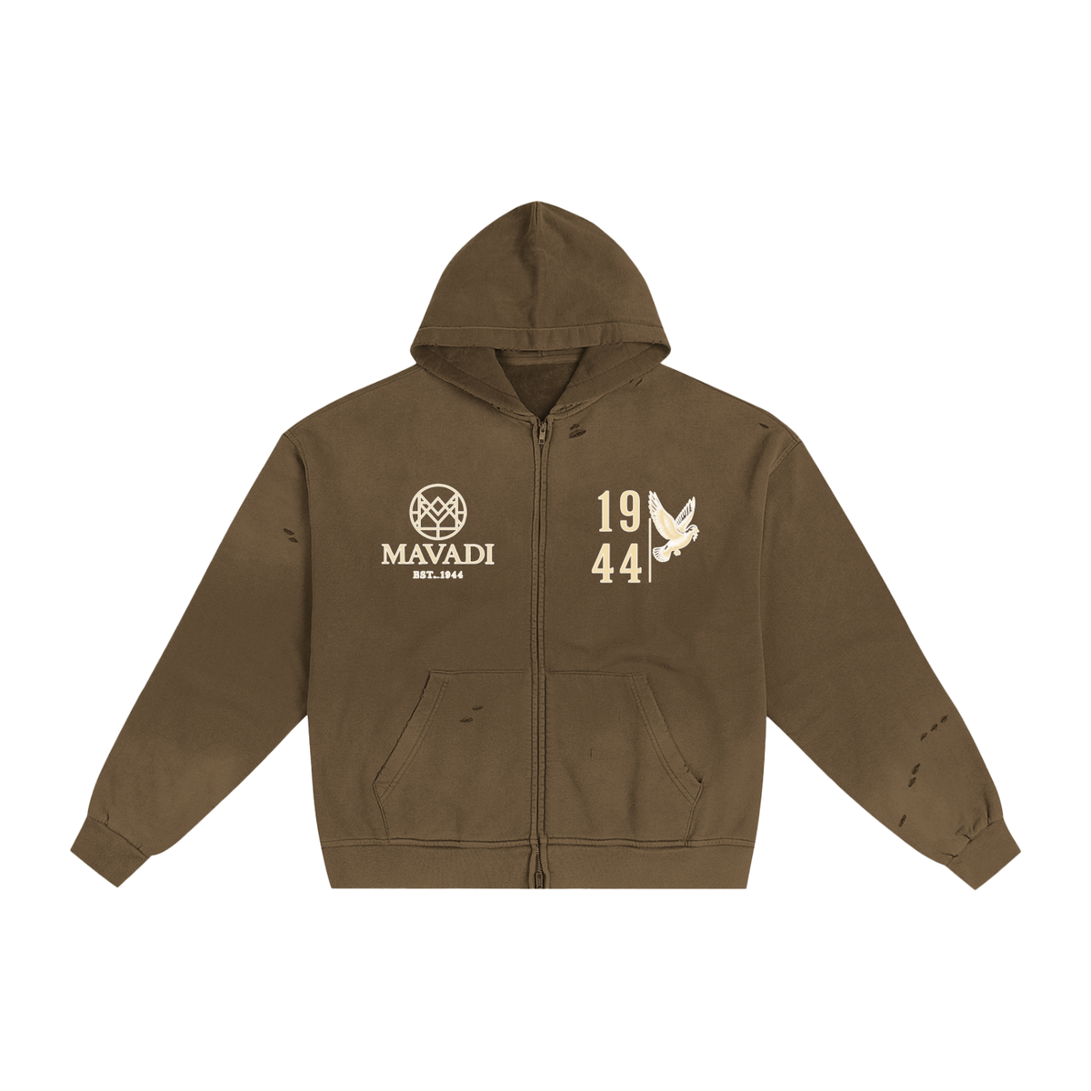 1944 MAVADI Rebel Hand-Frayed Sunfade Zip Hoodie