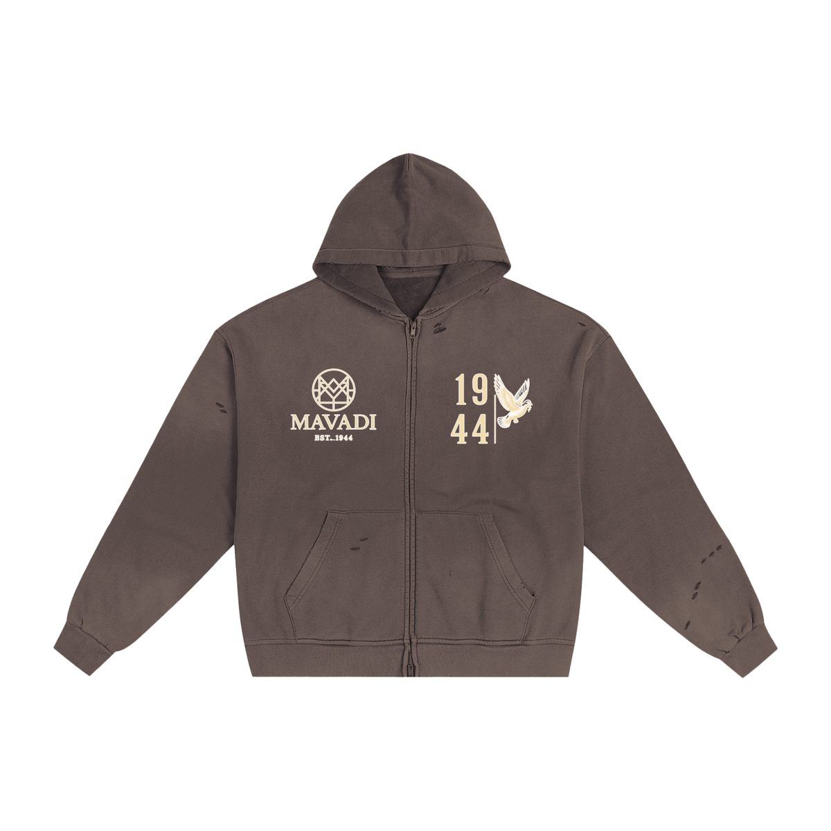 1944 MAVADI Rebel Hand-Frayed Sunfade Zip Hoodie