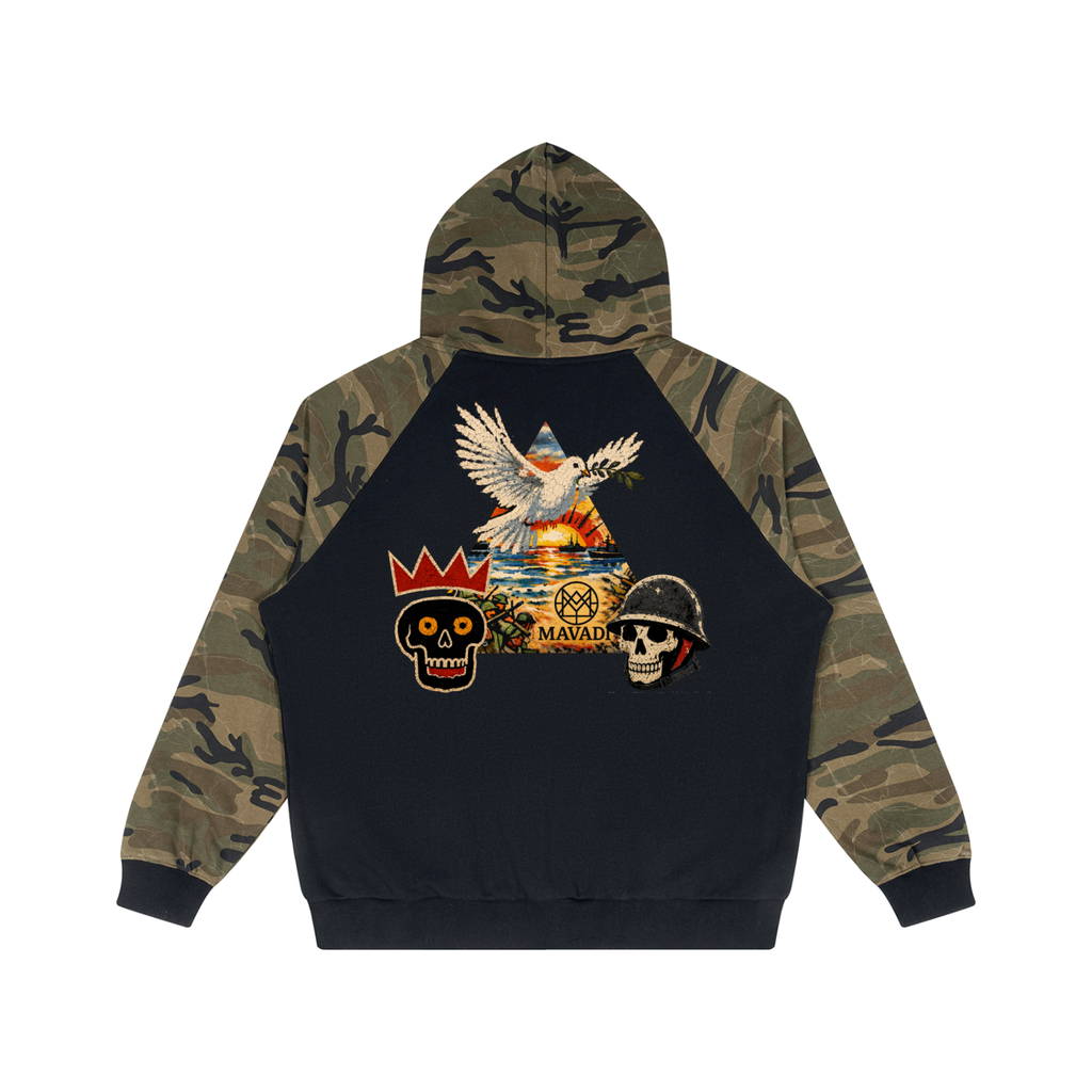 Unisex Camo-Splice Raglan Zip Hoodie