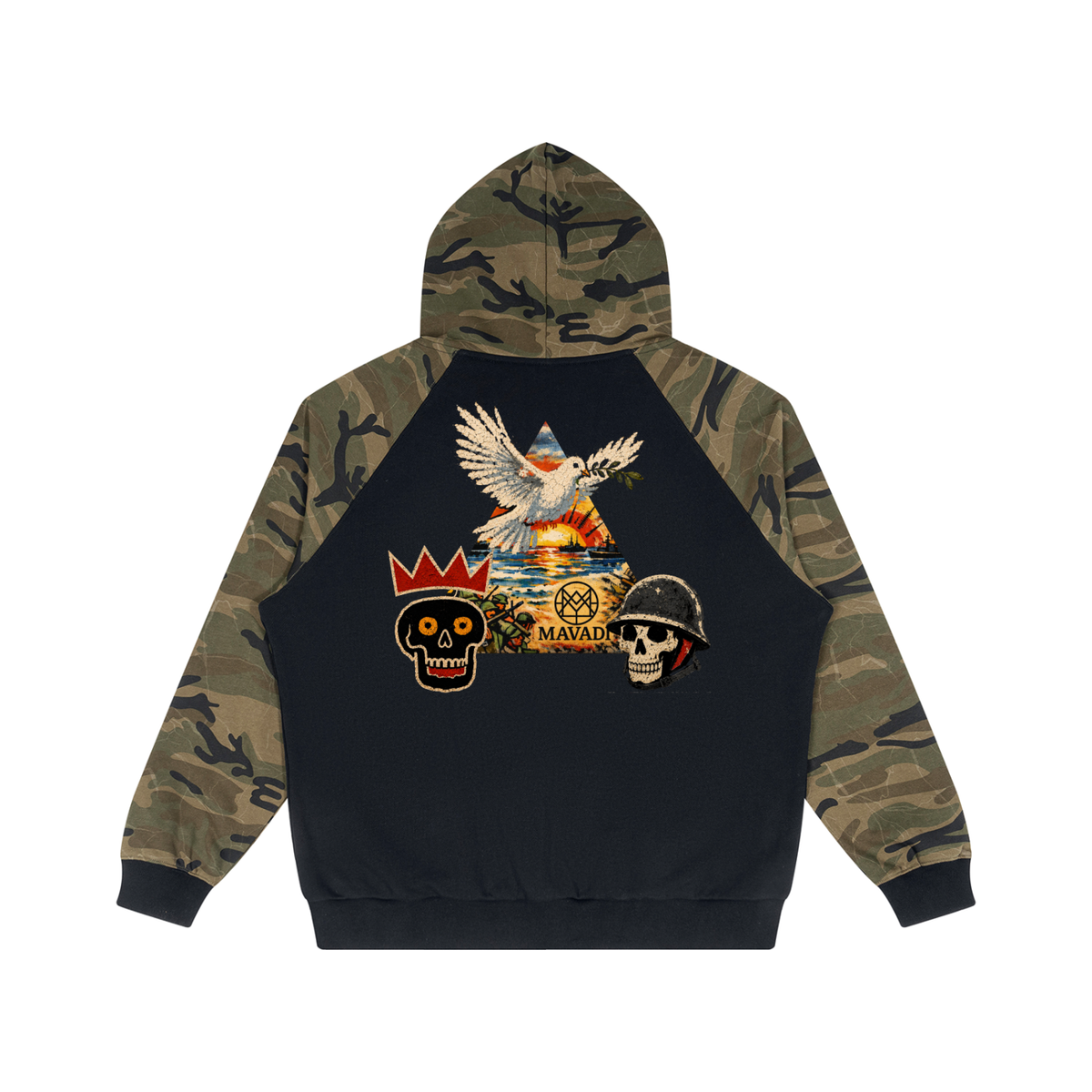 Unisex Camo-Splice Raglan Zip Hoodie
