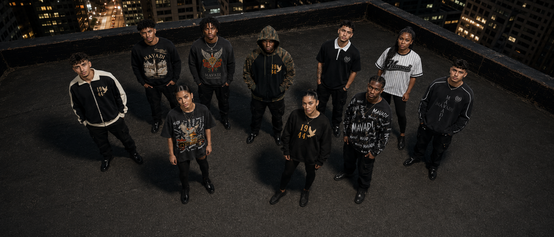 MAVADI rooftop campaign featuring models wearing MAVADI apparel.