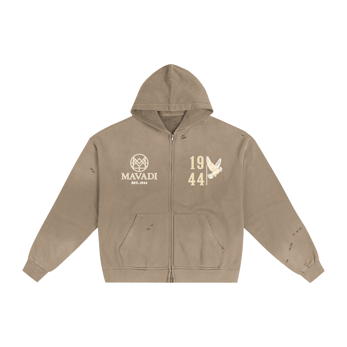 1944 MAVADI Rebel Hand-Frayed Sunfade Zip Hoodie
