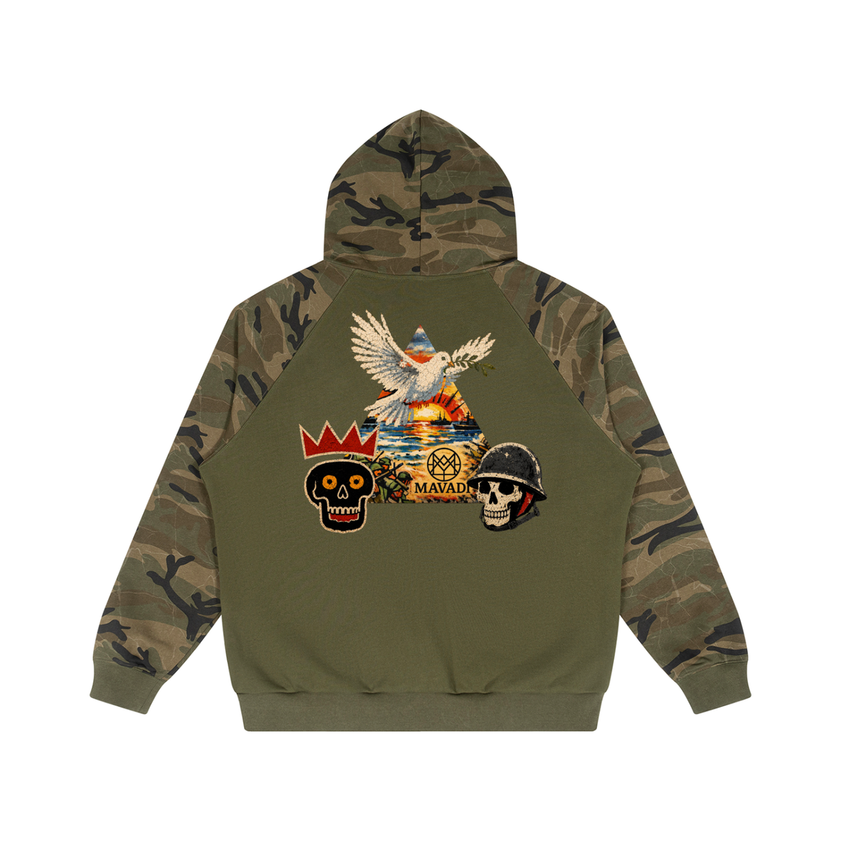 Unisex Camo-Splice Raglan Zip Hoodie