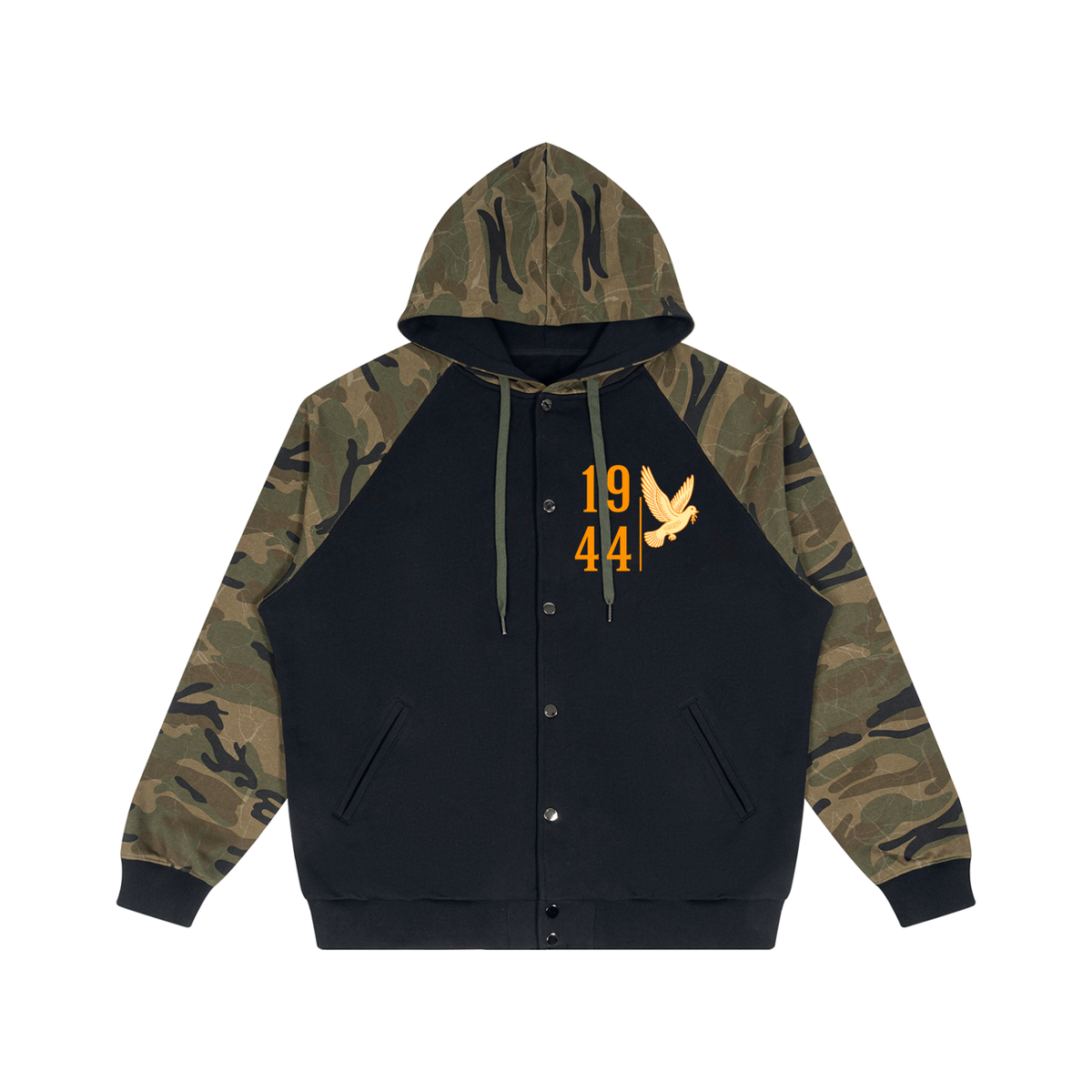 Unisex Camo-Splice Raglan Zip Hoodie